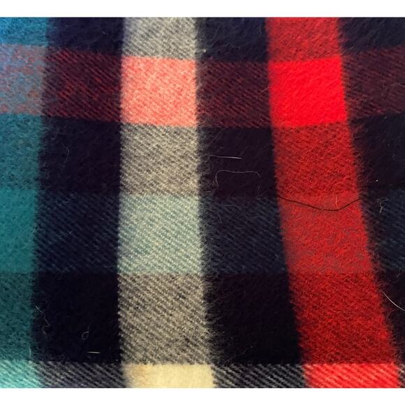 Plaid Scarf Red Blue White with Fringe Rectangle 64" x 12" - Picture 5 of 6